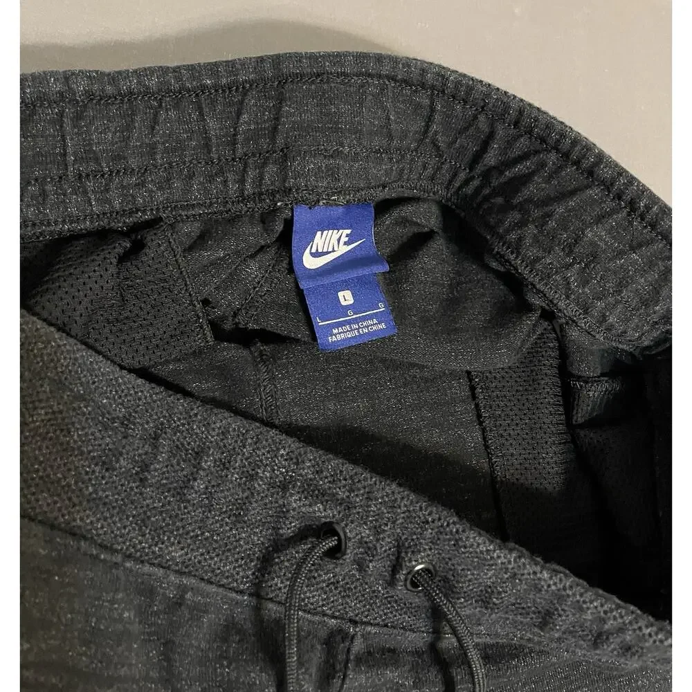 Nike Black Heather Fleece Joggers Sweatpants Large Zip Pockets Logo Excellent
